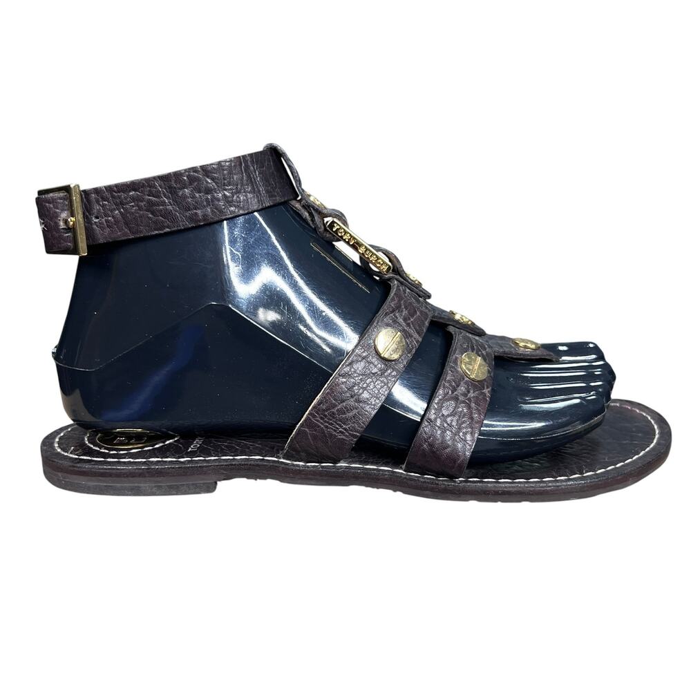 Tory Burch Emilie Brown Croc-Embossed Leather Gladiator Sandals Size 7